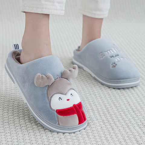 Women Home Flat Soft Slippers Cute Elk Reindeer Christmas Furry Warm Winter Female Slip On Ladies Woman House Shoes Halloween