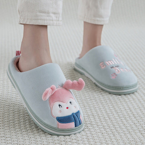 Women Home Flat Soft Slippers Cute Elk Reindeer Christmas Furry Warm Winter Female Slip On Ladies Woman House Shoes Halloween