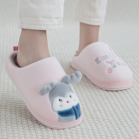 Women Home Flat Soft Slippers Cute Elk Reindeer Christmas Furry Warm Winter Female Slip On Ladies Woman House Shoes Halloween