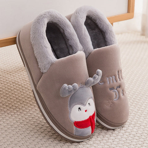 Women Home Flat Soft Slippers Cute Elk Reindeer Christmas Furry Warm Winter Female Slip On Ladies Woman House Shoes Halloween