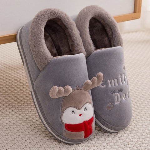 Women Home Flat Soft Slippers Cute Elk Reindeer Christmas Furry Warm Winter Female Slip On Ladies Woman House Shoes Halloween