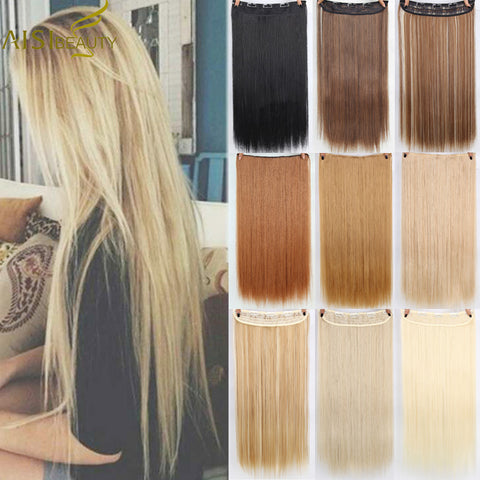 AISI BEAUTY Long Straight Clip in one Piece Synthetic Hair Extension 5 Clips False Blonde Hair Brown Black Hair Pieces for Women