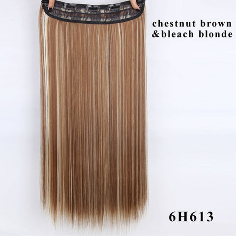 AISI BEAUTY Long Straight Clip in one Piece Synthetic Hair Extension 5 Clips False Blonde Hair Brown Black Hair Pieces for Women