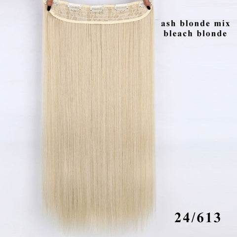 AISI BEAUTY Long Straight Clip in one Piece Synthetic Hair Extension 5 Clips False Blonde Hair Brown Black Hair Pieces for Women