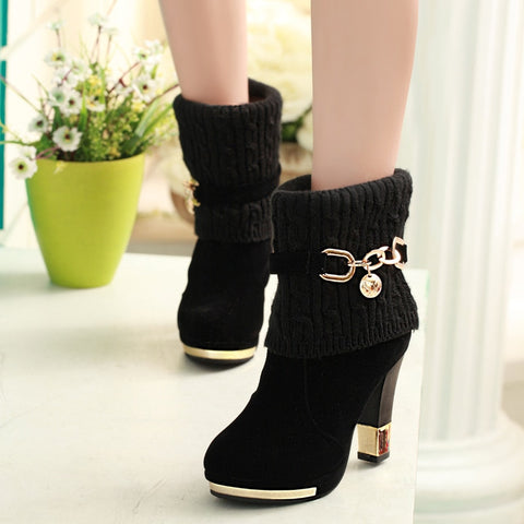 QSR winter new thick with shoes women's boots high-heeled female boots frosted wool in the Martin boots women Women's shoes