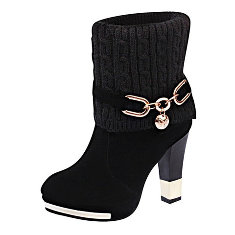 QSR winter new thick with shoes women's boots high-heeled female boots frosted wool in the Martin boots women Women's shoes