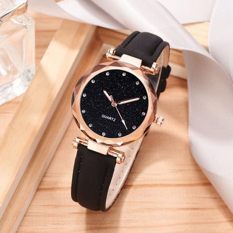 Casual Women Romantic Starry Sky Wrist Watch bracelet Leather Rhinestone Designer Ladies Clock Simple Dress Gfit  Montre Femme