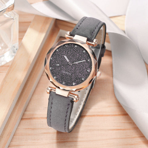 Casual Women Romantic Starry Sky Wrist Watch bracelet Leather Rhinestone Designer Ladies Clock Simple Dress Gfit  Montre Femme