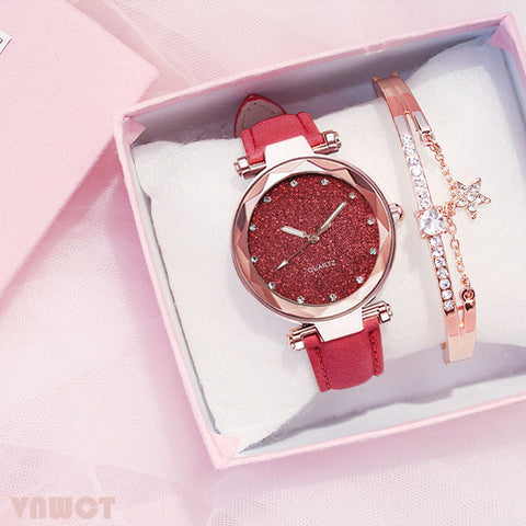 Casual Women Romantic Starry Sky Wrist Watch bracelet Leather Rhinestone Designer Ladies Clock Simple Dress Gfit  Montre Femme