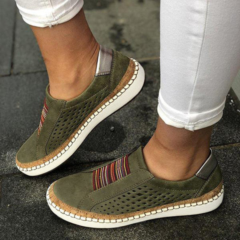Women Slip on Sneakers Shallow Loafers Vulcanized Shoes Breathable Hollow Out Female Casual Shoes Ladies Leather Flats