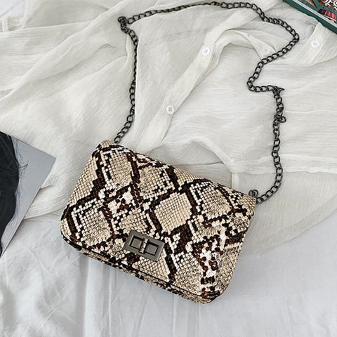 Small Snake Print Flap Shoulder Bag Female PU Leather Chain Crossbody Bags for Women 2019 Luxury Handbags Women Bags Designer