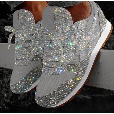 Rimocy Autumn Women Flat Bling Sneakers Glitter Platform Casual Shoes Woman Comfortable Ladies Silver Vulcanize Shoes Large Size