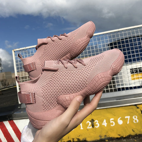 Sneakers Women Mesh Lace-Up Solid Flat Platform Shallow Stretch Fabric Knited Spring Autumn Wedges Shoes For Women 812W
