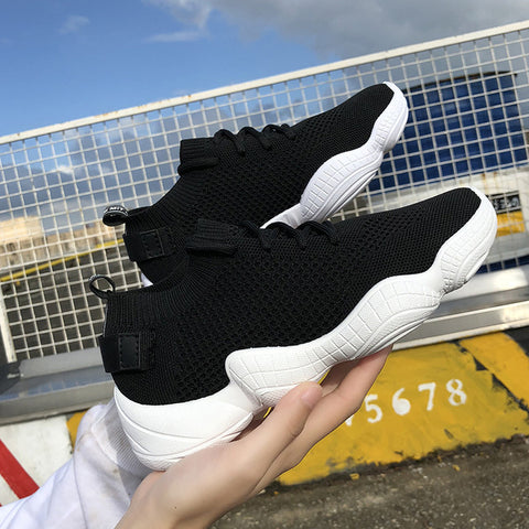 Sneakers Women Mesh Lace-Up Solid Flat Platform Shallow Stretch Fabric Knited Spring Autumn Wedges Shoes For Women 812W