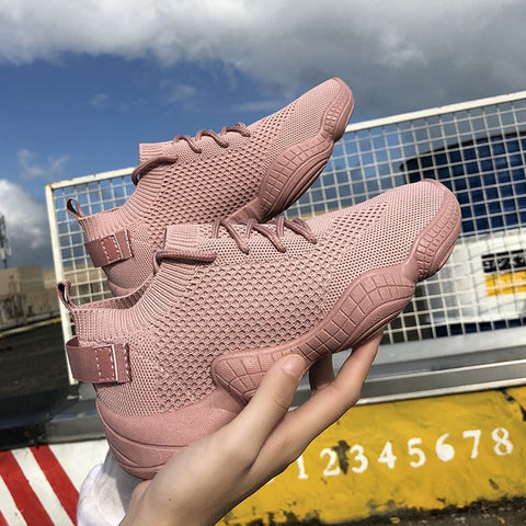 Sneakers Women Mesh Lace-Up Solid Flat Platform Shallow Stretch Fabric Knited Spring Autumn Wedges Shoes For Women 812W