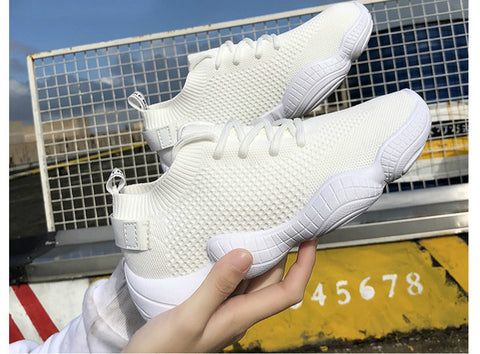 Sneakers Women Mesh Lace-Up Solid Flat Platform Shallow Stretch Fabric Knited Spring Autumn Wedges Shoes For Women 812W