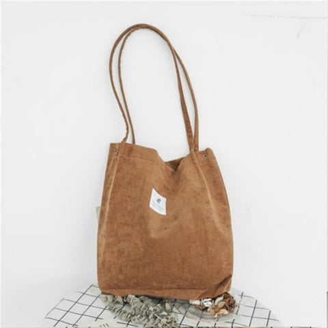 Women Corduroy Shopping Bag Female Canvas Cloth Shoulder Bag Environmental Storage Handbag Reusable Foldable Eco Grocery Totes