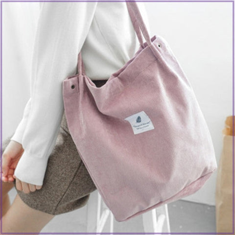 Women Corduroy Shopping Bag Female Canvas Cloth Shoulder Bag Environmental Storage Handbag Reusable Foldable Eco Grocery Totes