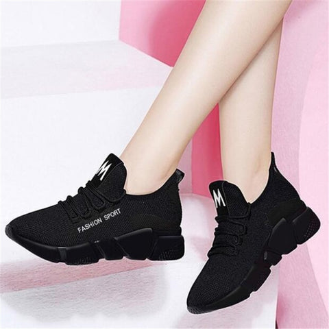 2019 Spring New Women casual shoes fashion breathable lightweight Walking mesh lace up flat shoes sneakers women D336