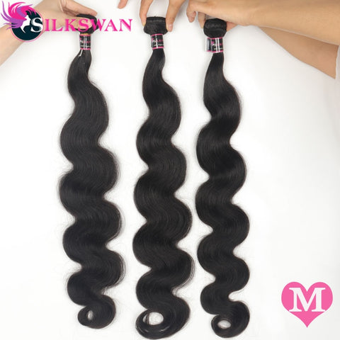 Silkswan Hair Middle Ratio 8-32 Inch 28 30 32 Inch Weave Bundles Brazilian Hair Body Wave Remy Human Hair Bundle Natural Color