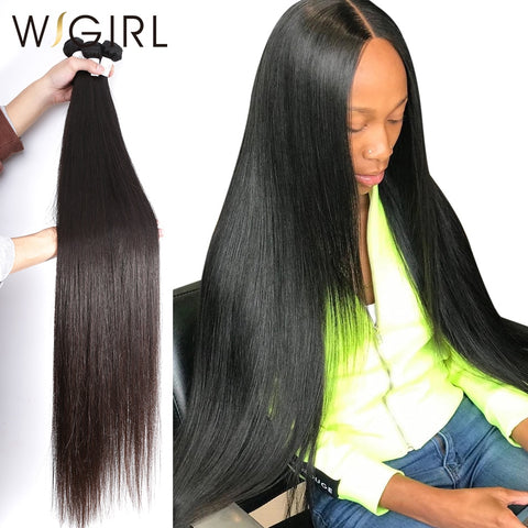 Wigirl Straight 8 - 28 30 32 40 Inch Long Remy Indian Human Hair Weave 1 3 4 5 Bundles Deal Double Drawn 100% Natural