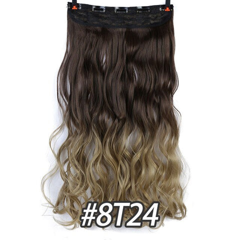 DIFEI 5 Clip 24 inches Natural Synthetic Long Wavy Hairpiece Clip In Hair Extensions High Temperature Fiber Fake Hair Piece