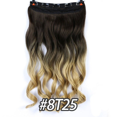 DIFEI 5 Clip 24 inches Natural Synthetic Long Wavy Hairpiece Clip In Hair Extensions High Temperature Fiber Fake Hair Piece