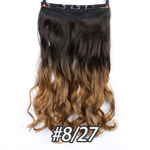 DIFEI 5 Clip 24 inches Natural Synthetic Long Wavy Hairpiece Clip In Hair Extensions High Temperature Fiber Fake Hair Piece