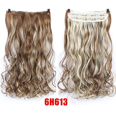 DIFEI 5 Clip 24 inches Natural Synthetic Long Wavy Hairpiece Clip In Hair Extensions High Temperature Fiber Fake Hair Piece