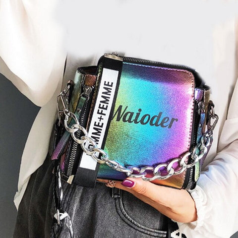 WENYUJH Lady Exquisite Crossbody Bag 2019 INS Popular Female Handbag Holiday PU Messenger Bags Laser Women Letter Shoulder Bag