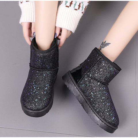 Women Snow Boots Glitter Woman New Warm Short Plush Soft Ladies Ankle Boot Winter Fur Bling Platform Female Casual Shoes