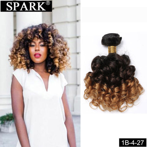 Spark Brazilian Bouncy Curly Human Hair Bundles 1/3/4pcs Ombre Medium Ratio Remy Human Hair Extensions Curly Hair Weave Bundles