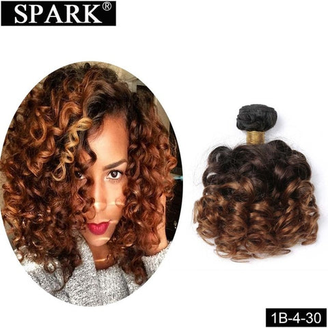 Spark Brazilian Bouncy Curly Human Hair Bundles 1/3/4pcs Ombre Medium Ratio Remy Human Hair Extensions Curly Hair Weave Bundles