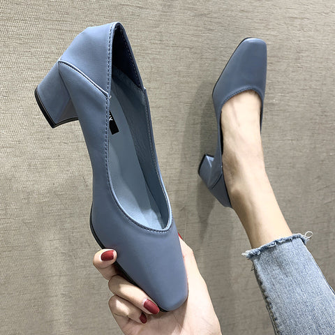 EOEODOIT  Little Square Toe Pumps Women Spring Autumn Slip On Casual Cozy Leather Flat Heel Office Shoes Weekends Shoes