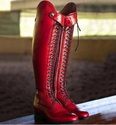 Women Knee High Motorcycle Boots Lace Up Matin Shoes Woman Ladies Chaussure Heels Gladiator  botas mujer invierno wxz292