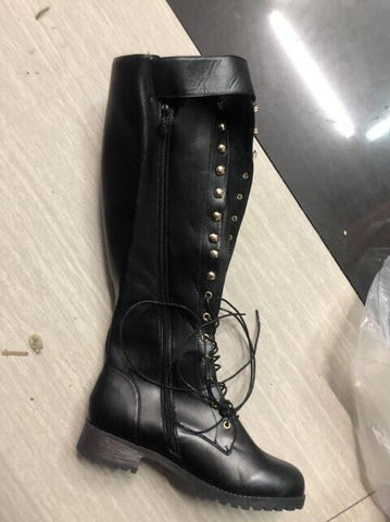 Women Knee High Motorcycle Boots Lace Up Matin Shoes Woman Ladies Chaussure Heels Gladiator  botas mujer invierno wxz292