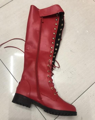 Women Knee High Motorcycle Boots Lace Up Matin Shoes Woman Ladies Chaussure Heels Gladiator  botas mujer invierno wxz292