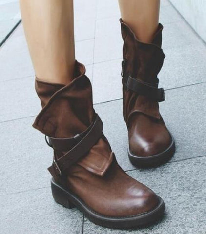 Hot Sale  Winter Boots Women Buckle Flat Ladies Fashion  Woman Leather Shoes  2019  Large Size 34-43 WXZ011