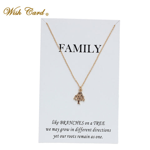 Wish Card Family Hollow Life Tree Necklace for Women Pendant Gold Silver Jewelry Friendship Gift With Card Jewelry CN79