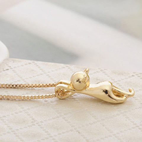 Cute Silver Cat Pendant Necklace Trendy Tiny Cat Dog Pet Animal Long Chain Necklace For Women Girl Charm Jewelry Birthday Gift
