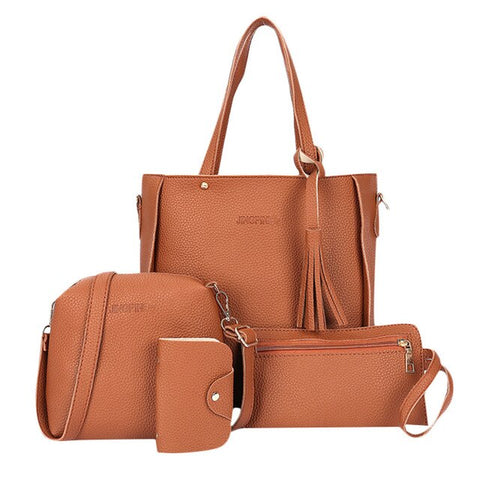 4pc Leather Woman bag 2019 New Fashion Four-Piece Shoulder Bag Messenger Bag Wallet Handbag