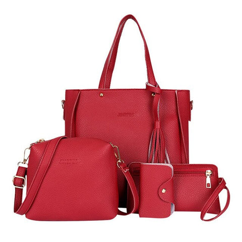4pc Leather Woman bag 2019 New Fashion Four-Piece Shoulder Bag Messenger Bag Wallet Handbag