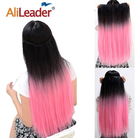 Alileader 56Cm 5 Clip In Hair Extension Heat Resistant Fake Hairpieces Long 22 Inch Straight Synthetic Full Head Colorful Hair