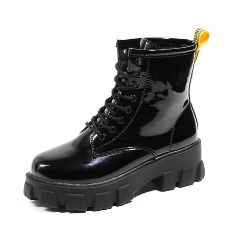 Round Toe PU Ankle Boots for Women Martin Boots Comfortable Platform Boots for Women Casual Lace-up Autumn Boots Women Shoes NEW