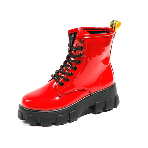 Round Toe PU Ankle Boots for Women Martin Boots Comfortable Platform Boots for Women Casual Lace-up Autumn Boots Women Shoes NEW