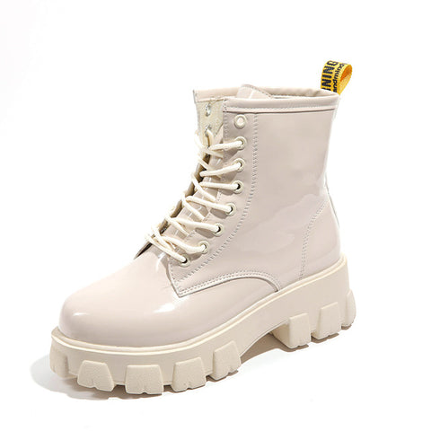 Round Toe PU Ankle Boots for Women Martin Boots Comfortable Platform Boots for Women Casual Lace-up Autumn Boots Women Shoes NEW