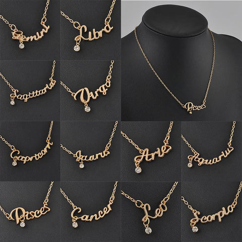 New Arrival Crystal 12 Zodiac Necklace Jewelry Zinc Alloy Infinity Choker Necklace For Women Wholesale P1114