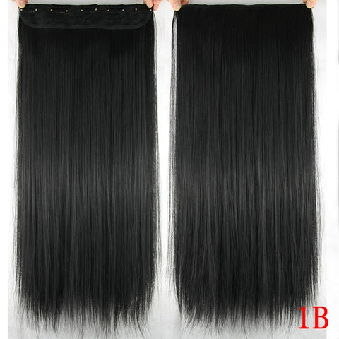 Soowee 60cm Long Straight Women Clip in Hair Extensions Black Brown High Tempreture Synthetic Hair Piece