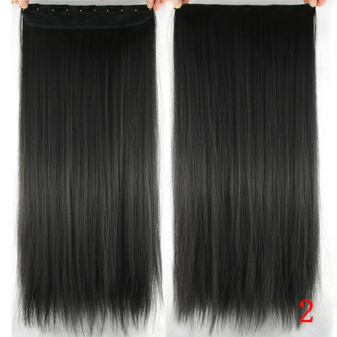 Soowee 60cm Long Straight Women Clip in Hair Extensions Black Brown High Tempreture Synthetic Hair Piece