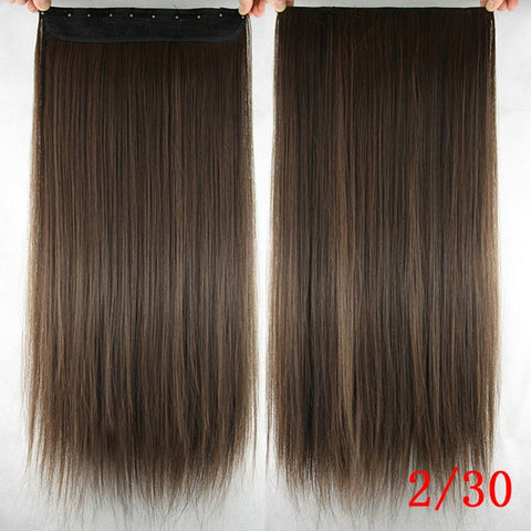 Soowee 60cm Long Straight Women Clip in Hair Extensions Black Brown High Tempreture Synthetic Hair Piece